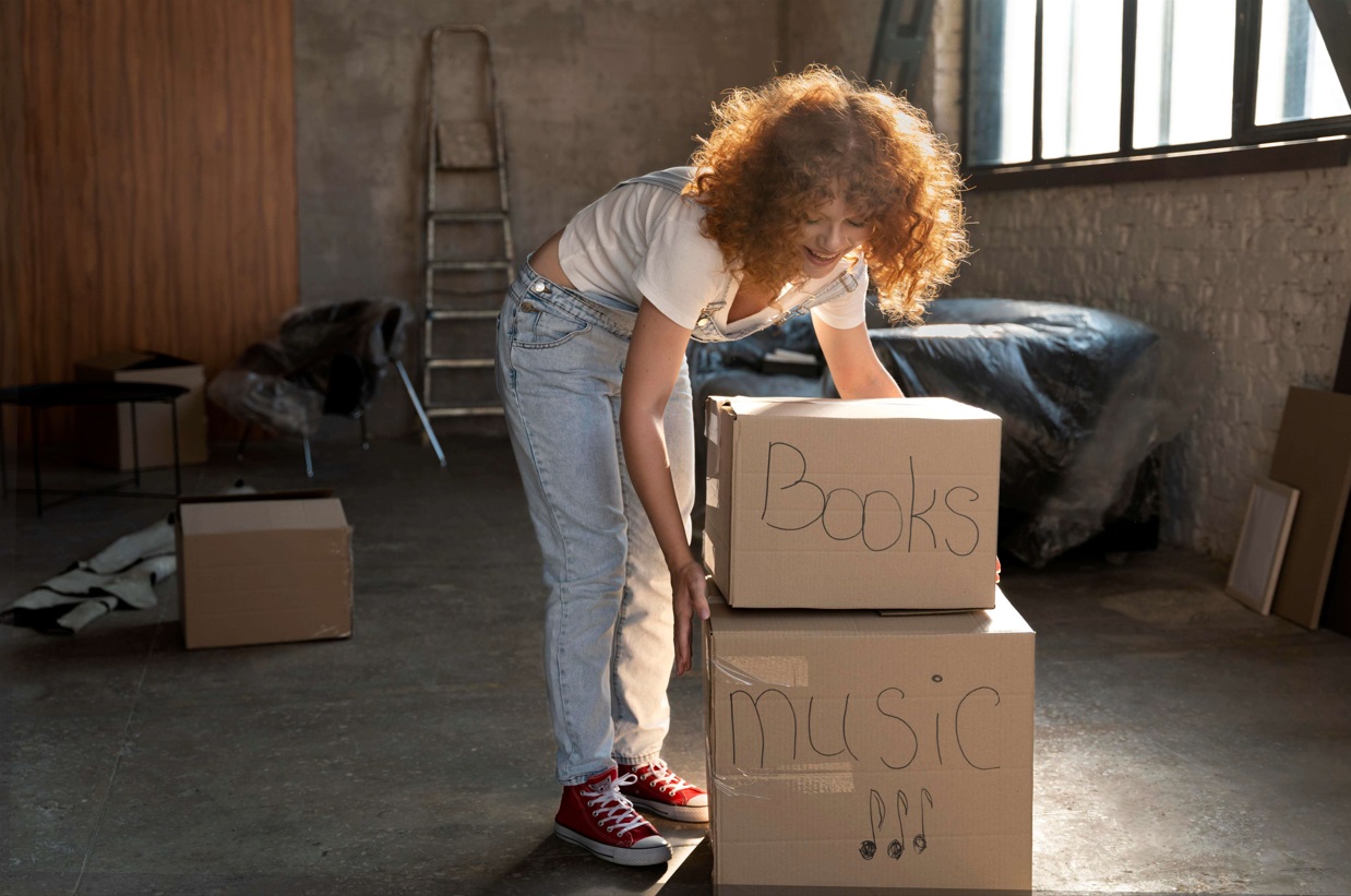 girl with boxes